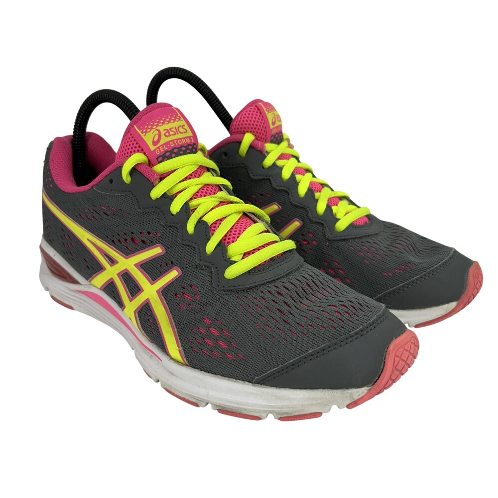 ASICS Gel-Storm 2 Shoes Womens Size 9 Gray Pink Neon Yellow Running Sneakers